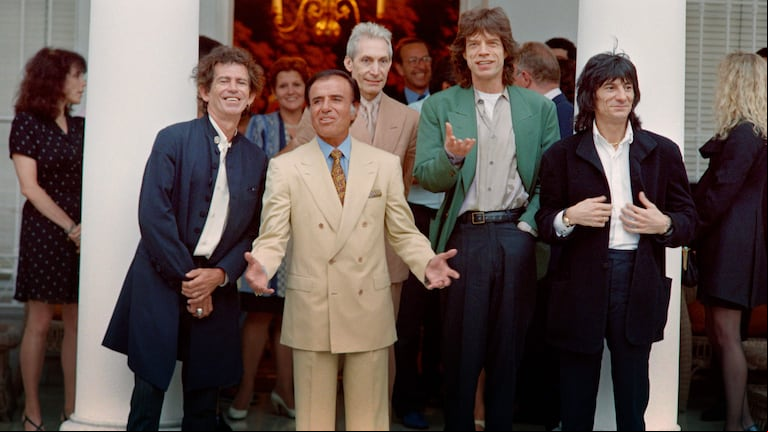 En 1995, además de ir a comer a Broccolino, los Rolling Stones fueron a la Quinta de Olivos a visitar al entonces presidente de la Nación, Carlos Menem. Foto: AFP.