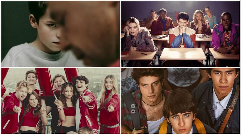 En las imágenes, los posters de las series "Adolescencia", "Sex Education", "Mala Influencia" y "Nadie nos va a extrañar". (Foto: Gentileza Netflix / Amazon Prime)