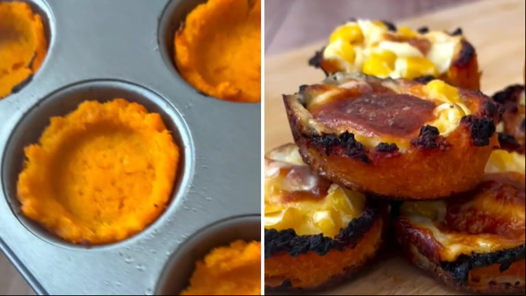 Estas canastitas de zapallo, choclos y queso son una alternativa proteica. (Foto: Instagram/@PauCocina)