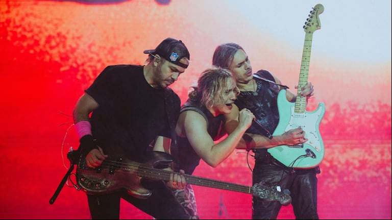 Gastón, Guido y Pato Sardelli en la primera de las dos fechas agotadas de Airbag en River. (Foto: prensa DF - @irishsuarez)