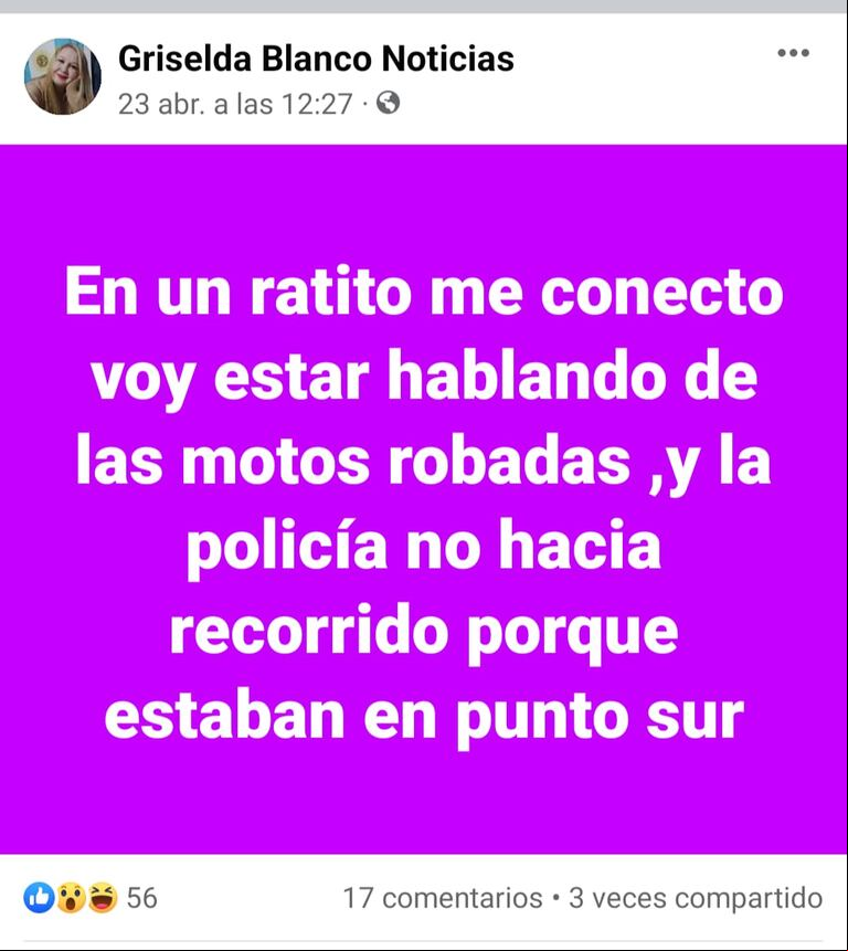Griselda Blanco usaba sus redes sociales para denunciar. (Foto: Facebook Griselda Blanco).