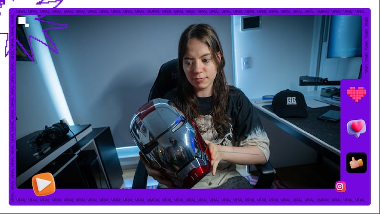 Es cordobesa, con su primer sueldo compró el casco de Iron Man: se lo puso, se grabó y fue una locura viral