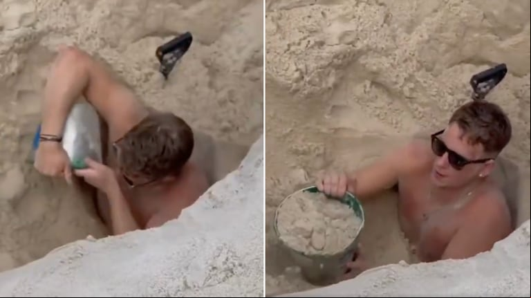 Hizo un pozo en la playa, se metió y quedó atrapado por más de tres horas: “Pensé que iba a morir”