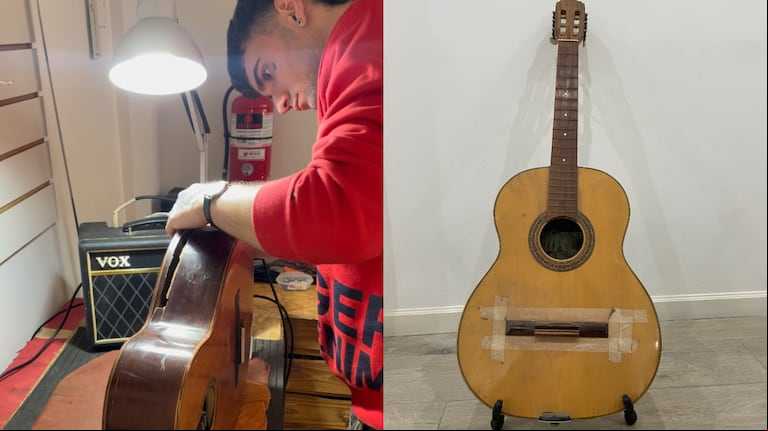 Mauro tiene 21 años, es luthier y repara guitarras rotas para dar clases a chicos que viven en hogares