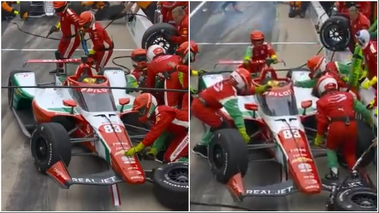 Video: un piloto de IndyCar tuvo problemas con los frenos y atropelló a sus mecánicos en boxes