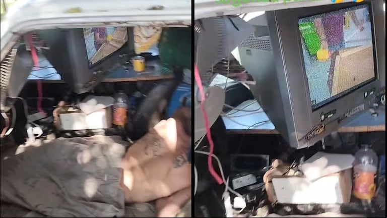 Insólito: lo echaron de su casa y se instaló en su viejo auto con televisor, ventilador y mesa