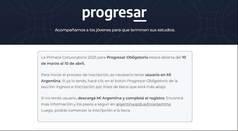 Información oficial sobre las Becas Progresar (Foto: Argentina.gob.ar).