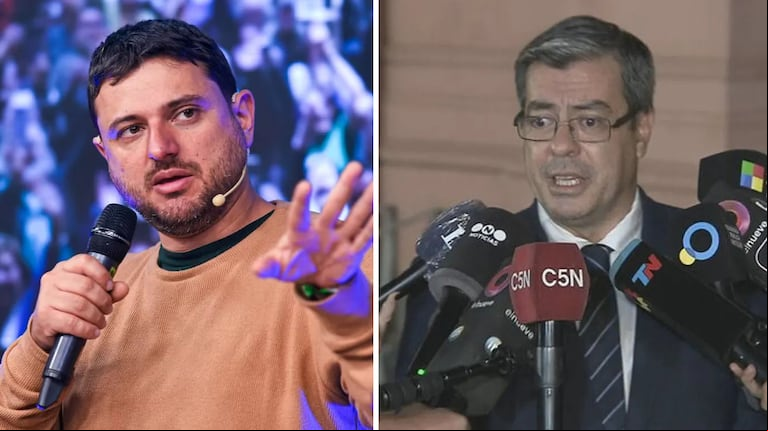 Juan Grabois y Germán Martínez cruzaron al presidente tras su conferencia. (Foto: Télam/Víctor Carreria. Captura: TN)