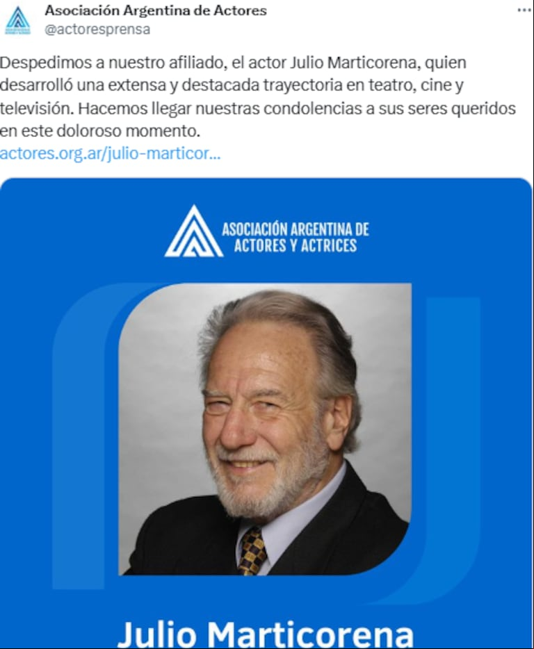 Julio Marticorena tenía 84 años (Foto: captura X/actoresprensa)