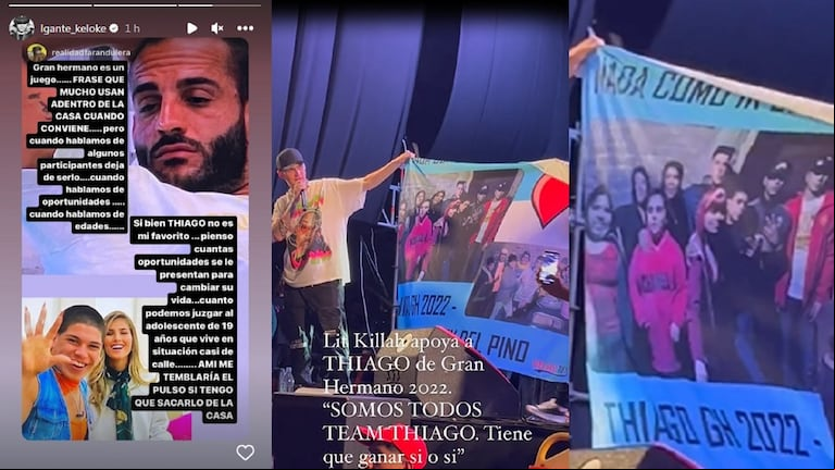 L-Gante y Lit Killah no dudaron en maifestar su apoyo a Thiago en "Gran Hermano". (Foto: Instagram / leomuszalkiok, lgante_keloke, realidadfarandulera)