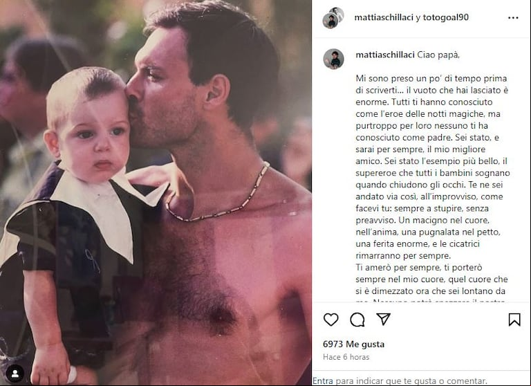 La carta completa del hijo de Totó Schillaci (Foto: IG Mattia Schillaci).