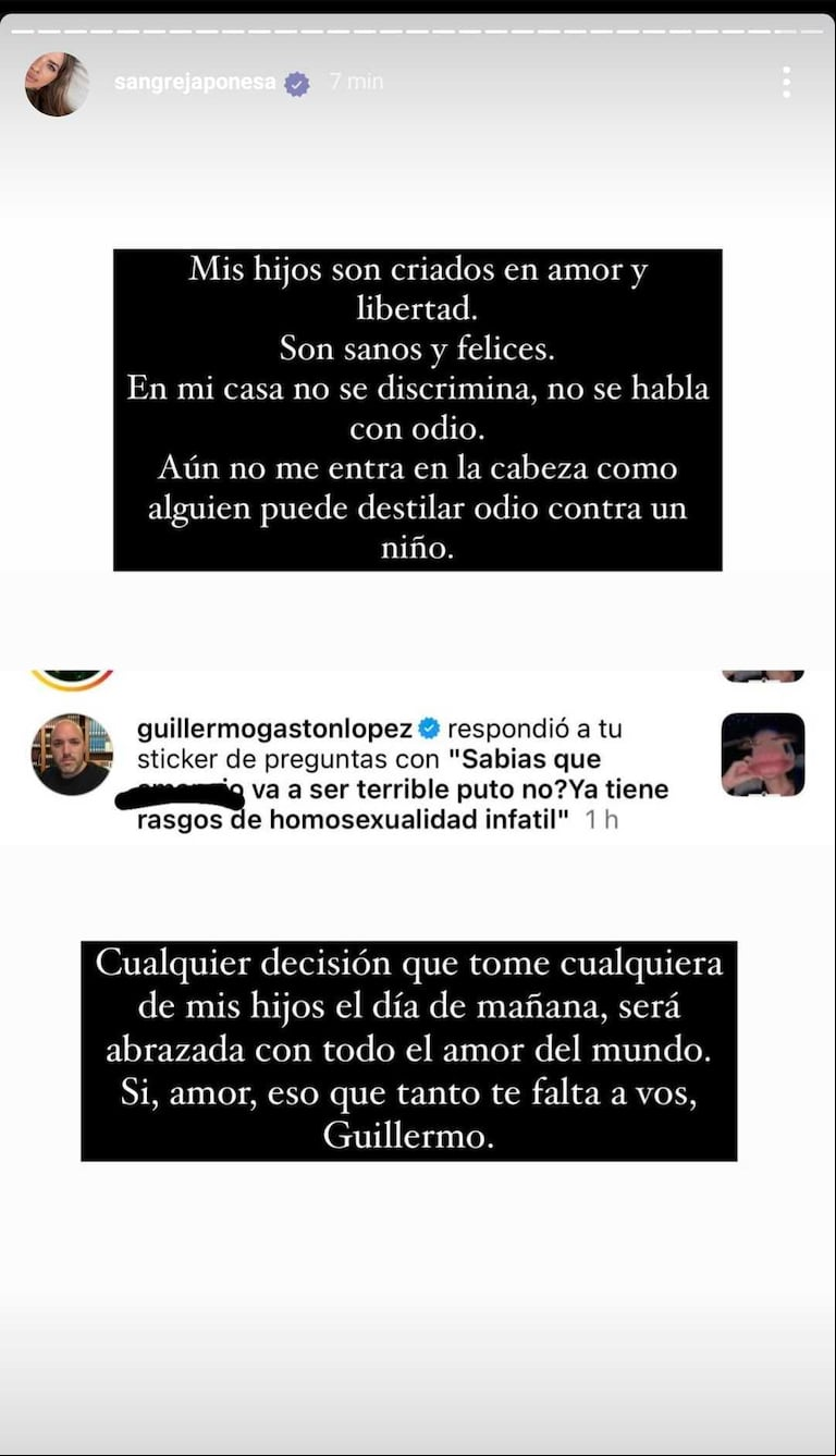 La China Suárez mostró el polémico mensaje que recibió. (Foto: Instagram/sangrejaponesa)