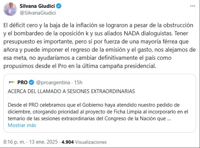 La diputada del PRO, Silvana Giudici, expresó sus diferencias tras el comunicado del partido. (Foto: captura X
@SilvanaGiudici)