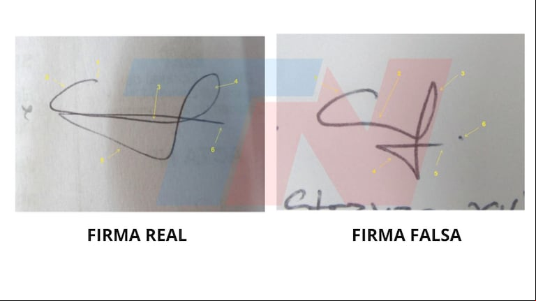 La firma del acta de matrimonio difiere de la de la demanda de divorcio. (Foto: TN)