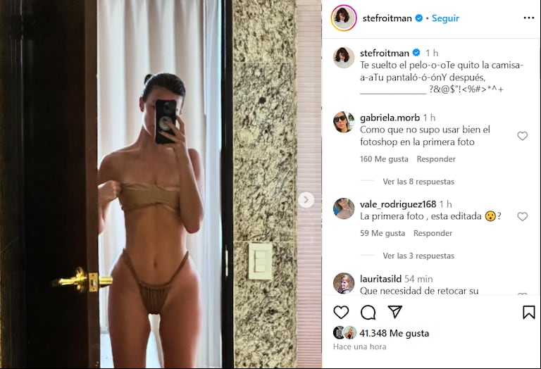 La foto de Stefi Roitman que abrió un debate sobre el exceso de Photoshop y el descargo de la actriz. (Foto: Instagram / stefroitman)
