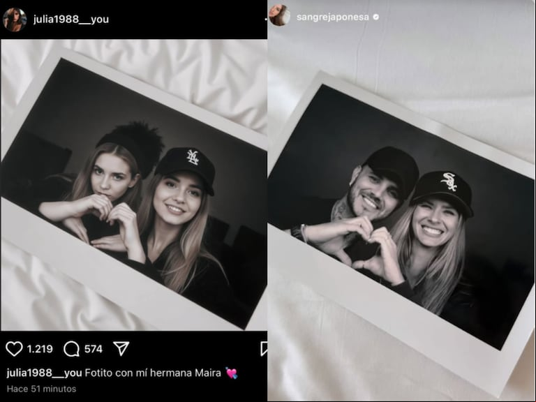 La foto que habría subido Wanda Nara en un perfil falso para burlarse de la instantánea que compartieron la China Suárez e Icardi. (Foto: Instagram julia1988_yo / sangrejaponesa)