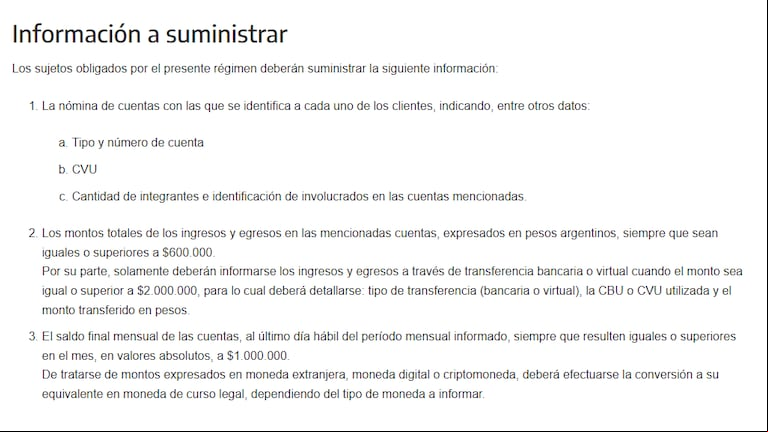 La información oficial de la ARCA (Foto: ARCA).