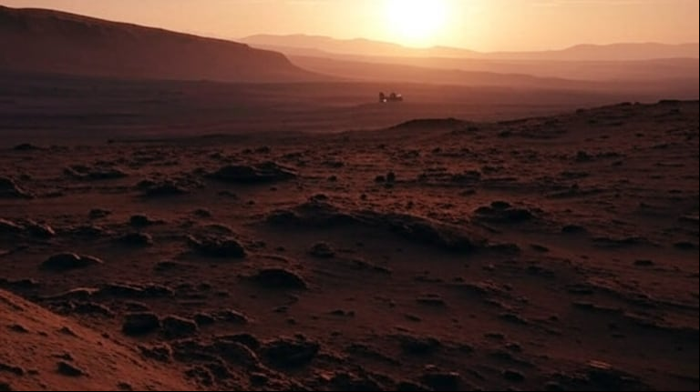 La NASA fotografió un atardecer en Marte: así se ve una puesta de Sol en el planeta rojo. (Imagen ilustrativa GeminiAI)