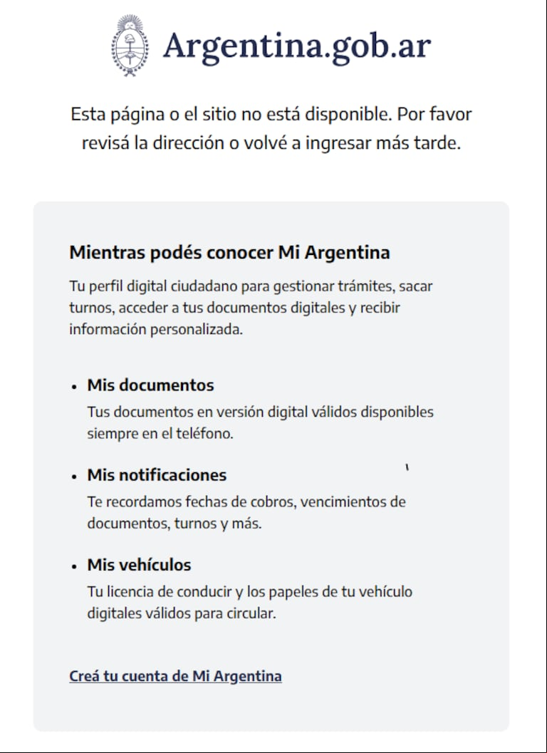 La página Argentina.gob.ar dio de baja el comunicado del apartado de Defensa en cuanto se empezó a viralizar. Foto: captura de pantalla
