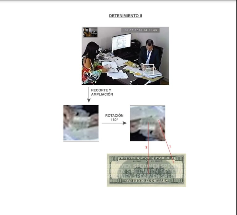 La pericia multimedia que confirmó que los billetes de los videos en la oficina de Kueider eran dólares. (Foto: TN.)
