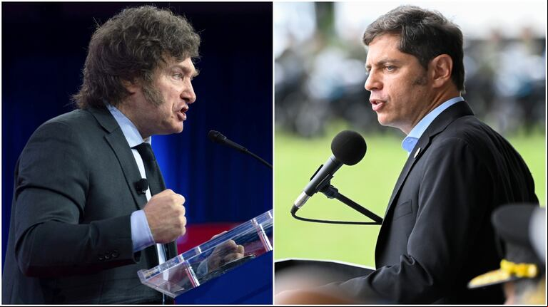Las diferencias entre Javier Milei y Axel Kicillof han tenido consecuencias políticas y económicas para la istración provincial. (Foto: AP y NA).