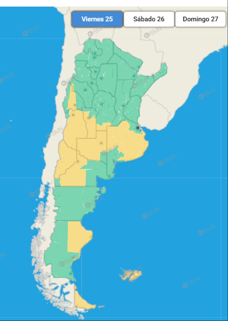Las zonas afectadas por tormentas este viernes, según el SMN. (Foto: SMN)