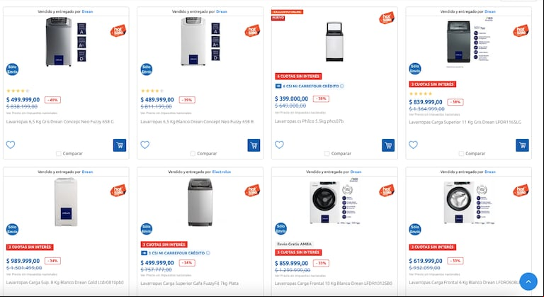 Lavarropas con descuento en Carrefour (Foto: Carrefour).