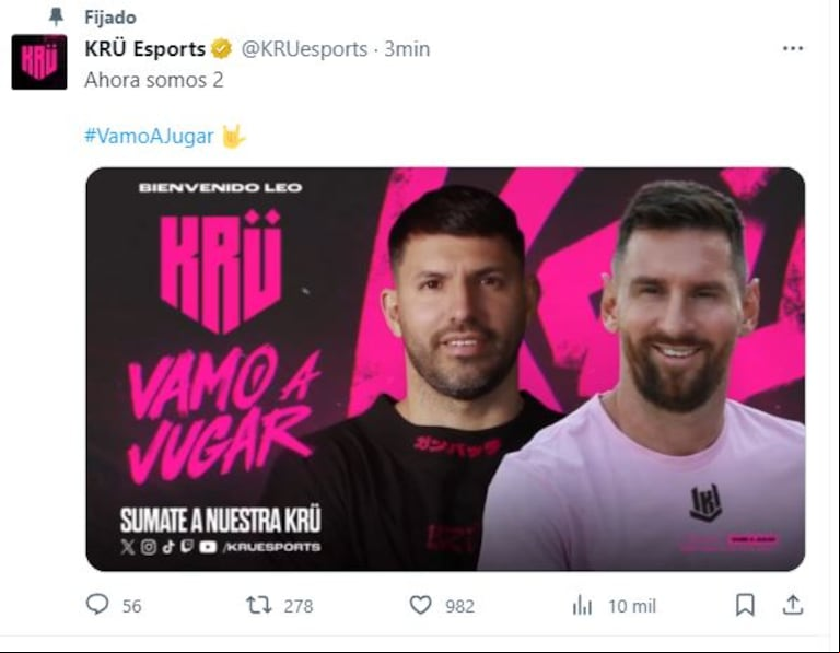 Lionel Messi desembarca en los esports y se suma a KRÜ Esports, el equipo de Sergio “Kun” Agüero