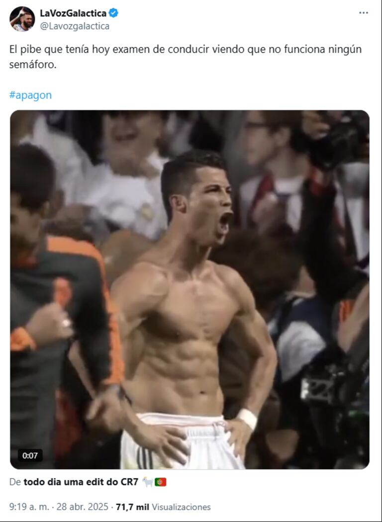 Los s no tardaron en reaccionar al apagón. (Captura: X/@Lavozgalactica)