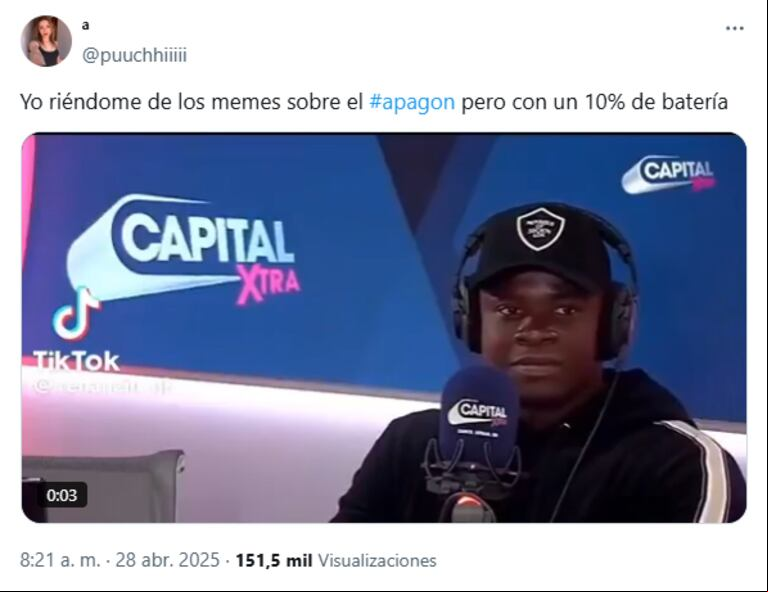 Los s no tardaron en reaccionar al apagón. (Captura: X/@puuchiiiii)