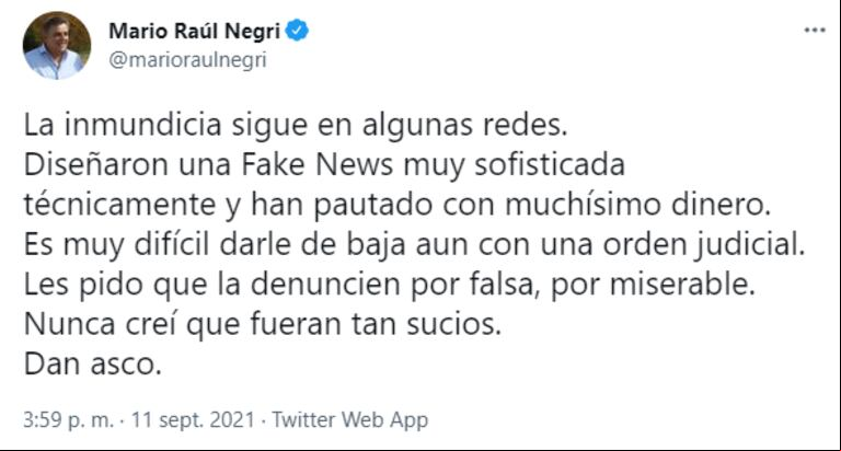 Mario Negri denunció una campaña en su contra a través de la redes (Foto: Twitter/Mario Negri).