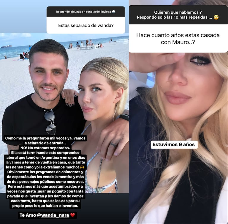 Mauro Icardi y Wanda Nara ¿separados o no?. (Foto: Instagram @mauroicardi // @wanda_nara)
