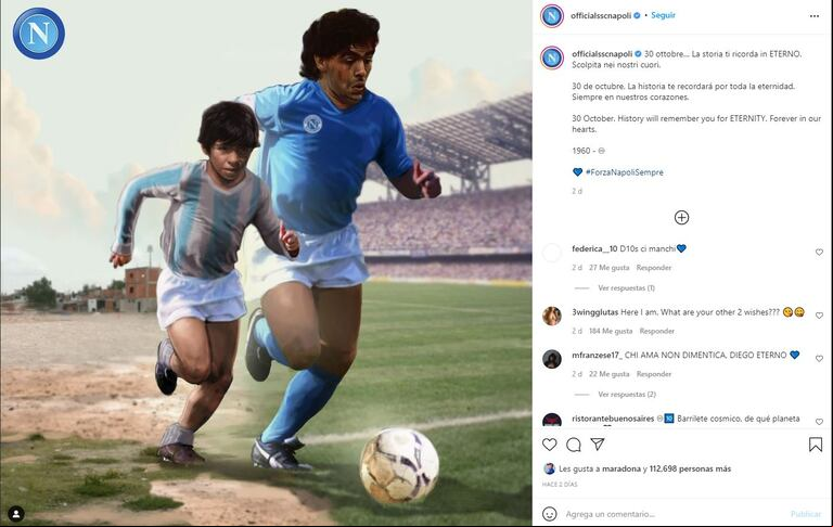 Napoli recordó a Maradona en el día que hubiese cumplido 61 años. (Foto: Instagram de @officialsscnapoli)