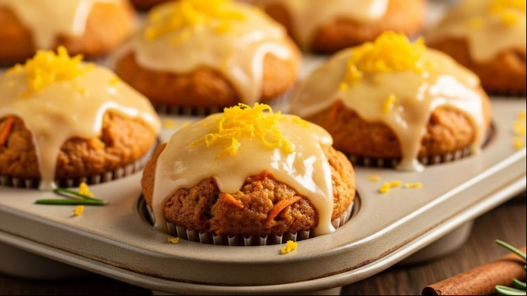 Ni de limón ni de naranja: receta de muffins de zanahoria y nuez con un glaseado fuera de lo común (Foto: Gemini IA)