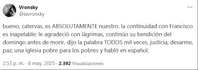 Otra bienvenida al papa León XIV. (Captura:X/lavronsky)