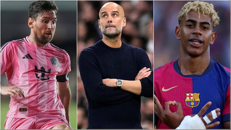 Pep Guardiola opinó sobre la comparación de Lionel Messi y Lamine Yamal. (Fotos: AFP/ Reuters)