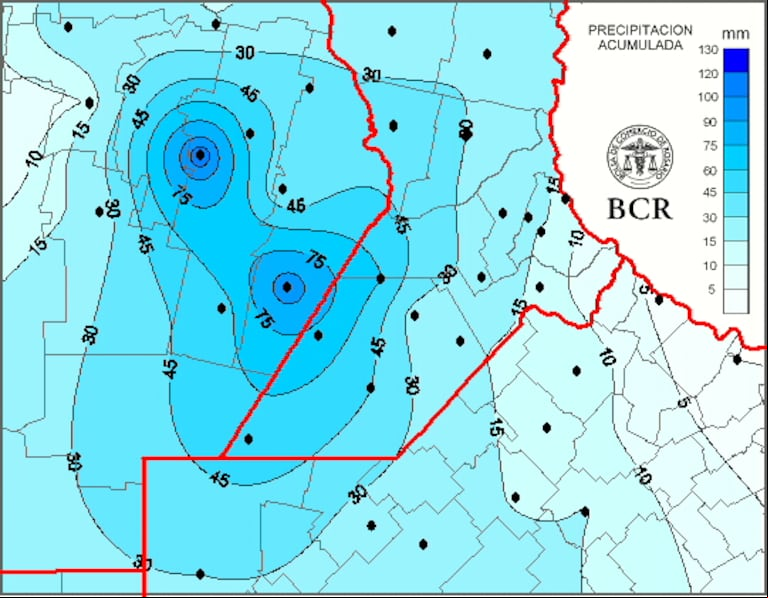 Precipitación acumulada. (Fuente: BCR).