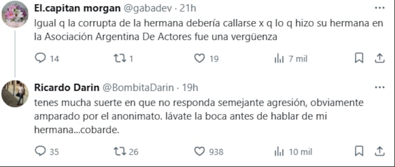 Ricardo Darín defendió a su hermana después de que la trataran de corrupta (Foto: captura X/bombitadarin)