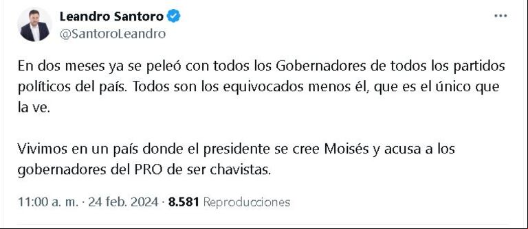 Santoro, uno de los dirigentes del kirchnerismo que apoyó a Torres. (Foto: captura X / @SantoroLeandro)