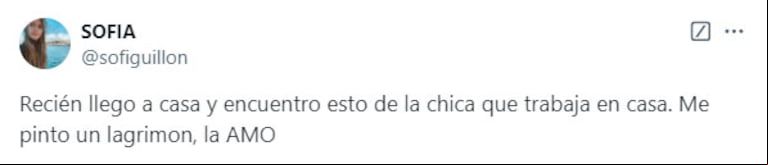 Sofía quedó sin palabras con el mensaje que encontró. (Captura: X/@sofiguillon)