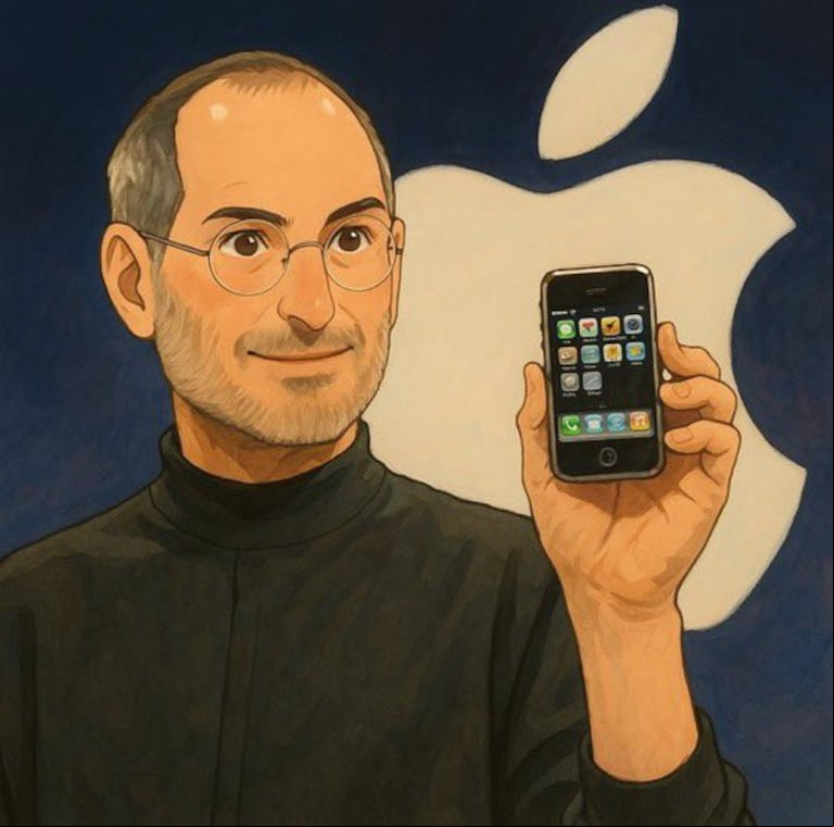 Steve Jobs y la presentación del iPhone. (Imagen: X/@Mau_Albornoz).
