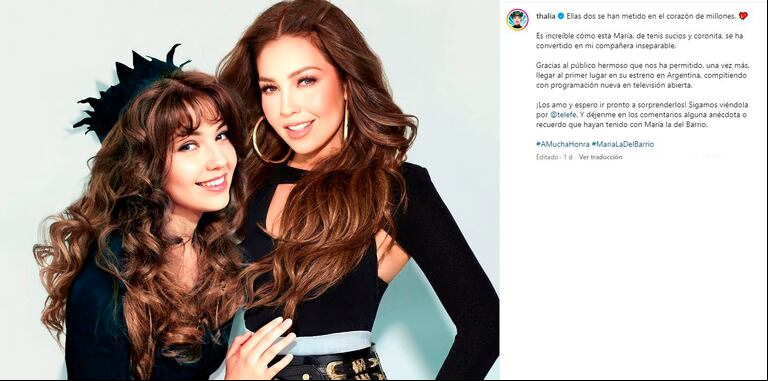 Thalía publicó una foto en referencia a la vuelta de la novela a las pantallas argentinas. (Captura: Instagram/@thalia)