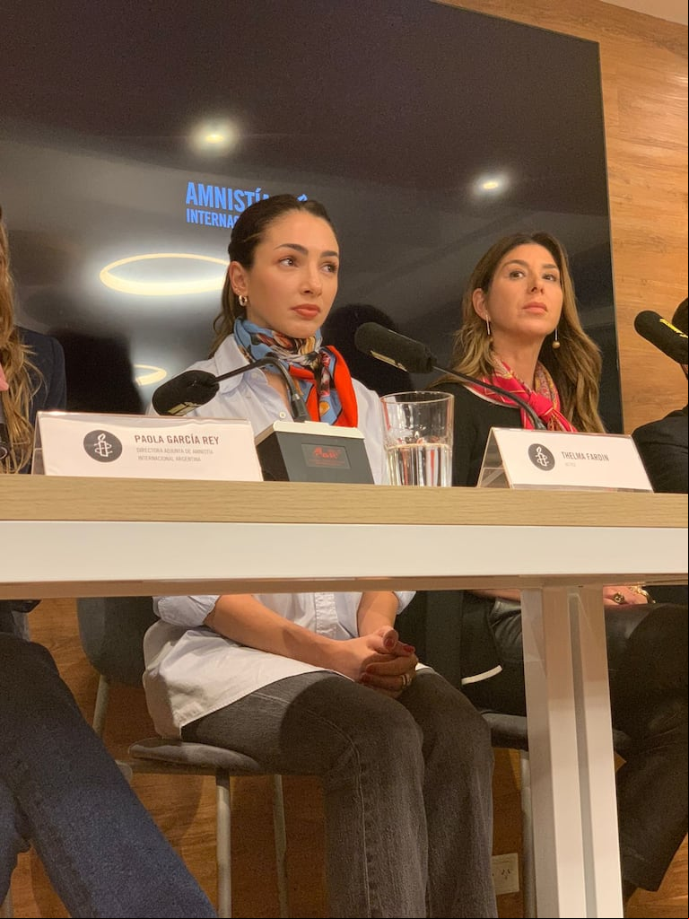Thelma Fardin durante la conferencia de prensa a la que convocó junto a Amnistía internacional. (Foto: Actrices Argentinas)