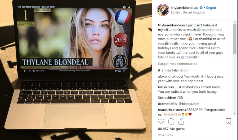 Thylane Blondeau sorprendida por su primer puesto. (Foto Instagram/@thylaneblondeau)