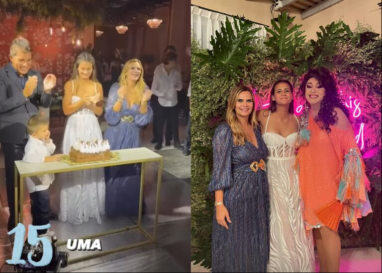 Uma sopló las velas de su torta de 15 acompañada por su mamá, Leo Squarzon y su hermanito -con clara ausencia del Ogro Fabbiani-. (Foto: Captura Instagram / amaliagranata).