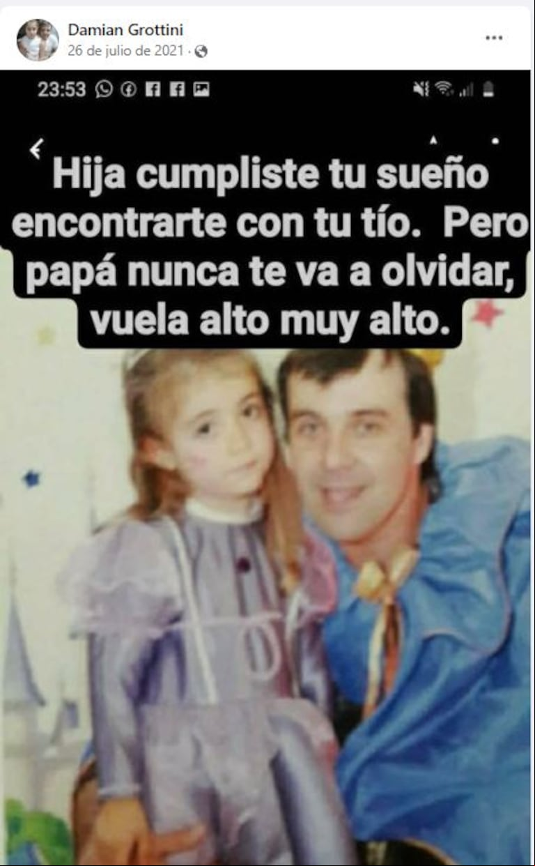 Un posteo que el acusado le dedicó a su hija muerta. (Foto: Facebook/ Pablo Damián Grottini)