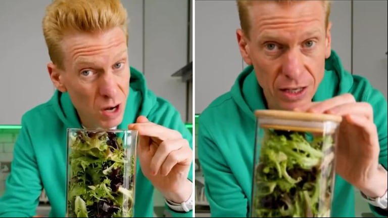 Un tiktoker reveló cuál es el secreto para que la lechuga no se marchite en la heladera. (Foto: captura TikTok/@gavinwren)