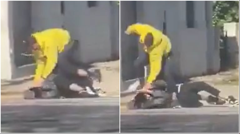 Un video impactante registró una brutal pelea en plena calle, donde un hombre fue tirado al piso y molido a piñas tras una discusión. (Fotos: capturas de video de X/@hechosanderecho).