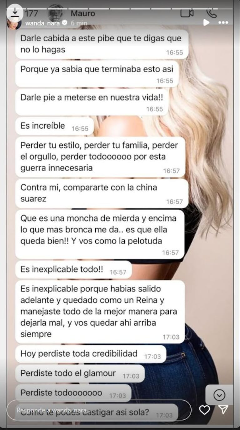 Wanda expuso el terrible insulto de Mauro hacia la China: "Moncha de mier..." (Foto: Instagram/wanda_nara)
