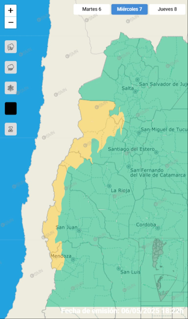 Zona bajo alerta por vientos. (Foto: SMN)